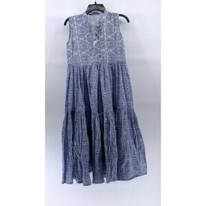 GENERATION Women's Blue-White Printed Sleeveless A-Line Midi Dress SZ 8
